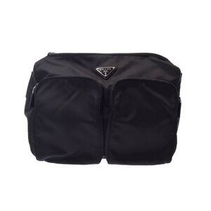 Prada black nylon messenger bag front pockets